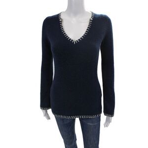 Malika Women's V-Neck Long Sleeves Pullover Sweater Navy Blue Size XS